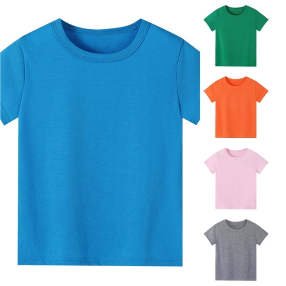 VNKIDY Toddler Kids Crew Round Neck Solid Color Short Sleeve T-Shirt Loose Casual Summer Basic Tee Tops For Little Boys Girls Stylish Tops Sky Blue 6-7 Years