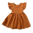 thumbnail image 1 of VNKIDY Toddler Kids Girls Backless Bow Tie Dress Ruffle Sleeve Square Neck Solid Color Casual Sundress For Summer Daily Wear Brown 3-4 Years, 1 of 7
