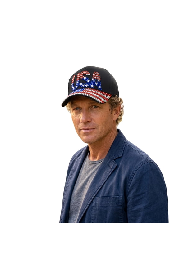 Unisex Baseball Cap With Usa Rhinestone Lettering American Flag Inspired Brim Design Patriotic Themed Hat For Holiday Events Casual Wear Cozy Hat