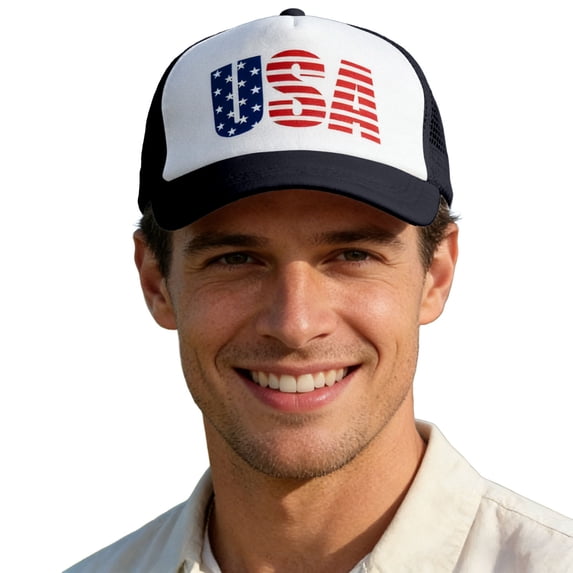 VNKIDY Unisex Mesh Back Trucker Hat With Usa Flag Inspired Letter Print Patriotic Themed Cap For Fourth Of July Celebrations Outdoor Activities Trendy Hat