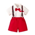 thumbnail image 1 of VNKIDY Valentine's Day Toddler Boys Casual Gentleman Set Heart Prints Short Sleeve Collared Shirt Elastic Waisted Suspenders Shorts For Daily Outdoor Wear Soft Outfit, 1 of 8