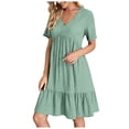 thumbnail image 1 of VNKIDY Versatile Women Dresses Casual Dresses Fashion Solid Color Button V-Neck Short Sleeve Shirt Dress Summer Autumn, 1 of 7