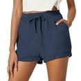 thumbnail image 1 of VNKIDY Versatile Women Shorts Solid Color Casual Drawstring Pocket Stylish Plain Weave Summer Autumn Beach Shorts, 1 of 8