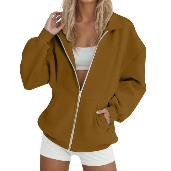 VNKIDY Women Casual Fashionable Solid Color Zipper O-Neck Sweatshirt Long Sleeve Pullover Classic Dailywear