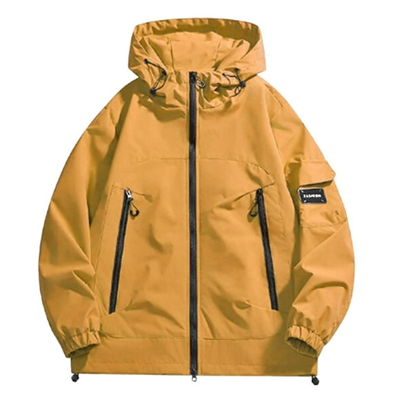 VNKIDY Women Casual Jackets Versatile Solid Colored Loose Coat Windbreaker Long Sleeve Zipper Hooded With Pocket Jacket For Couples Cute Tops