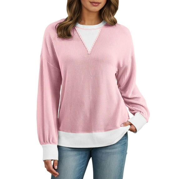 VNKIDY Women Color Crewneck Sweatshirt Long Sleeve Casual Loose Fit Pullover Detail Soft Comfortable Fall Winter Fashion Tops For Daily Wear Outdoor Activities Soft Streetwear