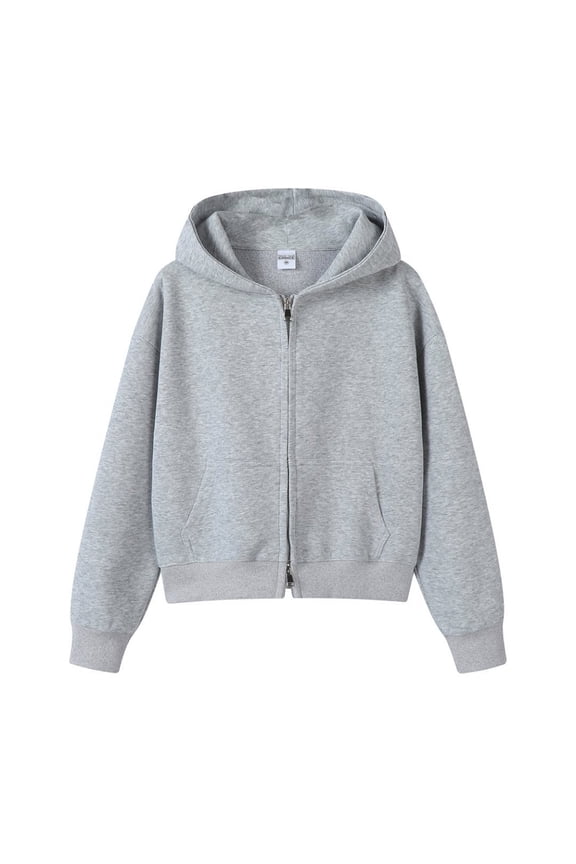 Women Crop Sweatshirt Hooded Zipper Cardigan Jacket Casual Casual Hooded Long Sleeve Solid Color Coats Trendy Dailywear