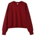 thumbnail image 1 of VNKIDY Women Crop Sweatshirt Round Neck Sweatshirt Casual Versatile Long Sleeved Solid Color Pullover Boho Dailywear, 1 of 2