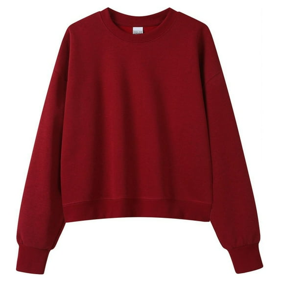 VNKIDY Women Crop Sweatshirt Round Neck Sweatshirt Casual Versatile Long Sleeved Solid Color Pullover Holiday Dailywear