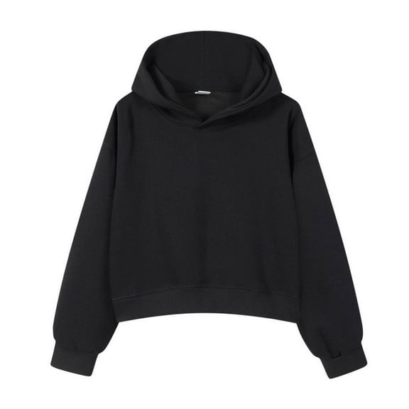 VNKIDY Women Cropped Hoodie Heavyweight Drop Shoulder Relaxed Fit Long Sleeve Casual Pullover Sweatshirt For Fall Winter Solid Color Leisure Dailywear