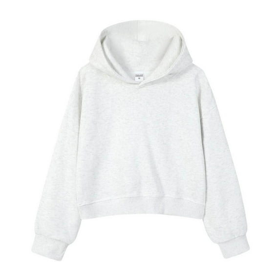 VNKIDY Women Cropped Hoodie Heavyweight Drop Shoulder Relaxed Fit Long Sleeve Casual Pullover Sweatshirt For Fall Winter Solid Color Stylish Dailywear