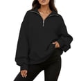 thumbnail image 1 of VNKIDY Women Half Zip Pullover Sweatshirt Long Sleeve Casual Loose Fit Outerwear Tops For Autumn Winter Fashion Comfortable Soft Solid Color O-Neck Birthday Dailywear, 1 of 7