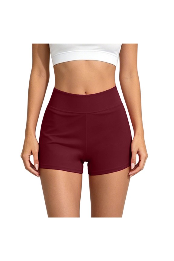 Women High Waist Solid Color Stretch Tight Fit Swim Shorts Quick Dry Breathable Smooth Full Coverage Beach Sport Swim Bottoms Leisure Swimwear M