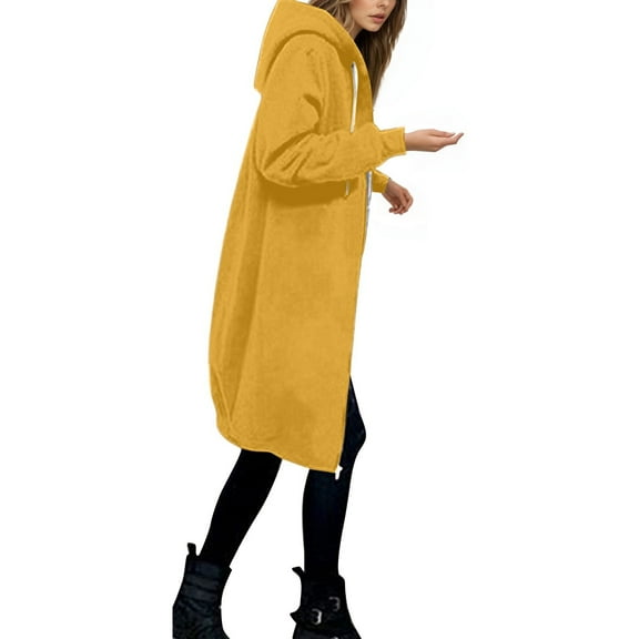 VNKIDY Women Jackets Plush Long Sleeve Solid Coat With Pockets Zipper Hooded For Casual Warmth Versatile Outerwear For Everyday Activities Fashionable Outwear