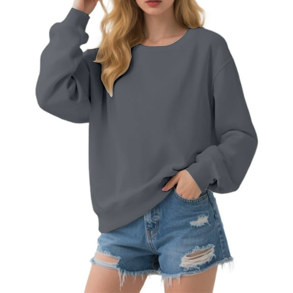 VNKIDY Women Loop Knit Crewneck Sweatshirt Soft Casual Pullover Tops Relaxed Fit Lightweight Fall Basic Shirt Long Sleeve Solid Color Soft Dailywear