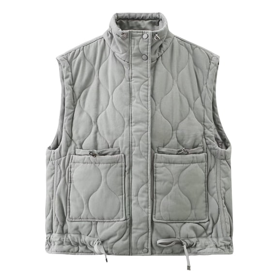 VNKIDY Women Outerwear Vests Autumn Winter Ladies Sleeveless Padded Jacket Vest Stand Up Collar Solid Color Zipper Coat With Pockets For Daily Wear Casual Vests