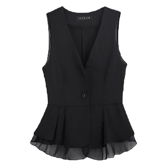 VNKIDY Women Outerwear Vests Chiffont Solid Color Vest Sleeveless V Neck Button Front Lightweight Outerwear For Daily Wear Soft Vests