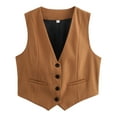 thumbnail image 1 of VNKIDY Women Outerwear Vests Cropped Suit Dressy Vest Solid Color V Neck Sleeveless Button Down Elegant Jacket For Daily Waer Casual Vests, 1 of 2