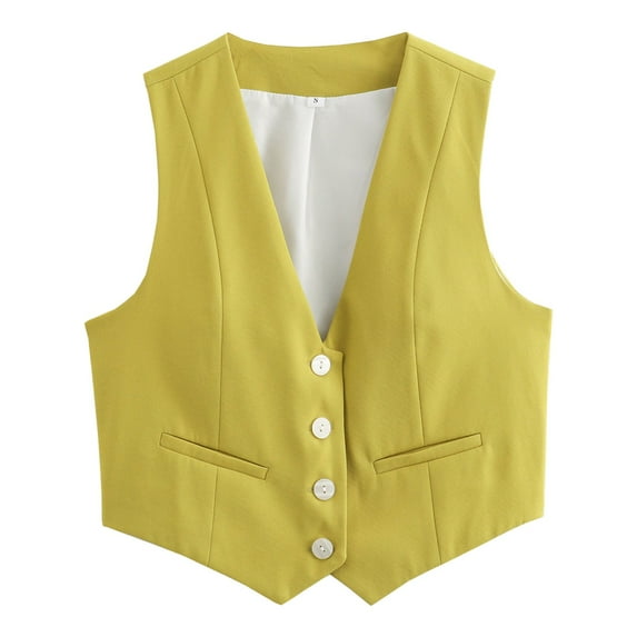 VNKIDY Women Outerwear Vests Cropped Suit Dressy Vest Solid Color V Neck Sleeveless Button Down Elegant Jacket For Daily Waer Fashionable Vests