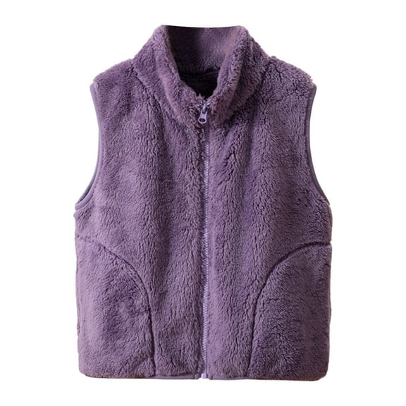 VNKIDY Women Outerwear Vests Solid Color Plush Warm Thermal Vests Autumn Winter Sleeveless Zipper Standing Collar Vest With Pockeys For Outdoor Wear Soft Vests