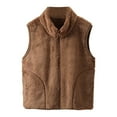 thumbnail image 1 of VNKIDY Women Outerwear Vests Solid Color Plush Warm Thermal Vests Autumn Winter Sleeveless Zipper Standing Collar Vest With Pockeys For Outdoor Wear Stylish Vests, 1 of 9