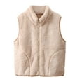 thumbnail image 1 of VNKIDY Women Outerwear Vests Solid Color Plush Warm Thermal Vests Autumn Winter Sleeveless Zipper Standing Collar Vest With Pockeys For Outdoor Wear Stylish Vests, 1 of 9