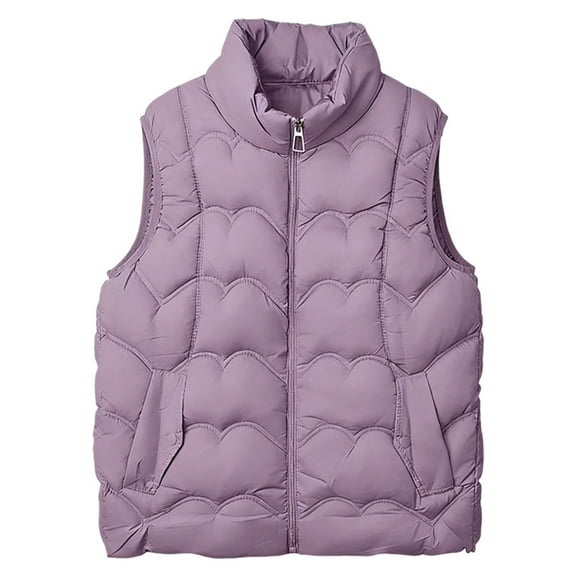 VNKIDY Women Outerwear Vests Winter Padded Short Sleeveless Quilted Gilet Coat Solid Color Zip Up Stand Collar Vest For Cold Weather Classic Outerwear