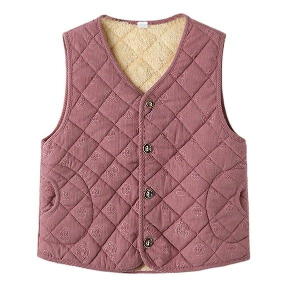 VNKIDY Women Outerwear Vests Winter Quilted Plush Warm Sleeveless Solid Color Button V Neck Waistcoat For Cold Weather Casual Outdoor Activities Casual Outerwear