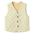 thumbnail image 1 of VNKIDY Women Outerwear Vests Winter Quilted Plush Warm Sleeveless Solid Color Button V Neck Waistcoat For Cold Weather Casual Outdoor Activities Classic Outerwear, 1 of 8