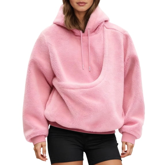 VNKIDY Women Oversized Hooded Sweatshirt With Pocket Front Carry Pouch For Small Cats Long Sleeve Solid Color Pullover Soft Streetwear
