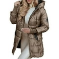 thumbnail image 1 of VNKIDY Women Parkas Autumn Winter Fashion Cotton Padded Coats Solid Color Lightweight Long Sleeve Zipper Hooded Jacket For Casual Daily Wear Fashionable Outerwear, 1 of 7