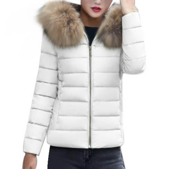 VNKIDY Women Parkas Fashionable Solid Color Lightweight Cotton Padded Short Coats Long Sleeve Zipper Hooded Slim Fit Jacket For Winter Outings Daily Wear Trendy Outerwear