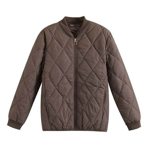 VNKIDY Women Parkas Lightweight Baseball Long Sleeve Zipper Jacket Short Padded Coat Winter Warm Quilted Stand Collar Outerwear Cozy Tops