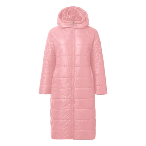 VNKIDY Women Parkas Warm Lightweight Solid Color Cotton Padded Coats Slim Fit Long Sleeve Zipper Hooded Jacket For Autumn Winter Leisure Outerwear