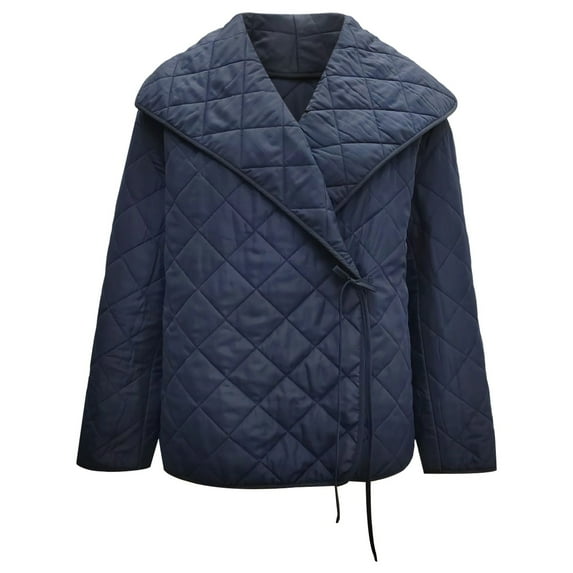 VNKIDY Women Parkas Winter Fashion Quilted Large Lapel Jacket Solid Color Loose Fit Long Sleeve Short Coat For Cold Weather Soft Outerwear