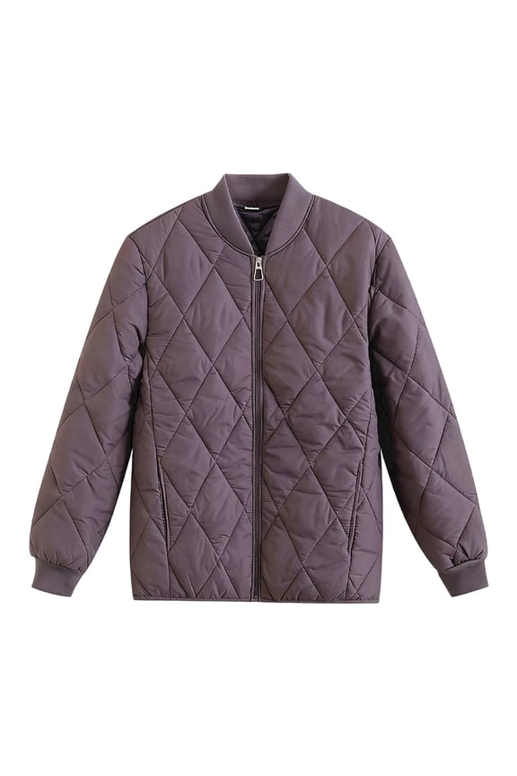 Women Parkas Winter Lightweight Baseball Jacket Short Padded Coat Warm Quilted Stand Collar Long Sleeve Zipper Solid Outerwear Leisure Outwear