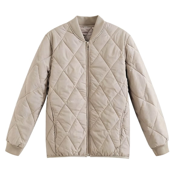 VNKIDY Women Parkas Winter Lightweight Baseball Jacket Short Padded Coat Warm Quilted Stand Collar Long Sleeve Zipper Solid Outerwear Lovely Outwear