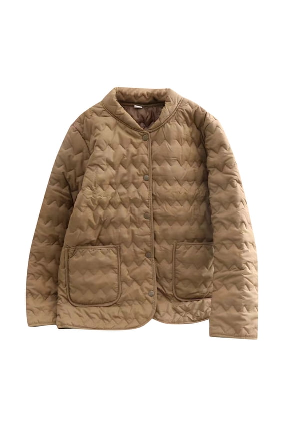 Women Parkas Winter Lightweight Quilted Baseball Jacket Thin Warm Solid Color Long Sleeve Button Front Standing Collar Athletic Coat For Outdoor Activities Leisure Outerwear