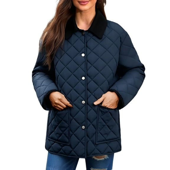 VNKIDY Women Parkas Winter Outdoor Fashion Quilted Lightweight Jacket Coat Loose Fit Long Sleeve Button Coats Coat With Jackets For Daily Street Wear Leisure Outerwear