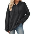 thumbnail image 1 of VNKIDY Women Ribbed Hooded Sweatshirt Long Sleeve Pullover Casual Comfortable Soft Cozy Winter Fall Outerwear Solid Color Versatile Dailywear, 1 of 5