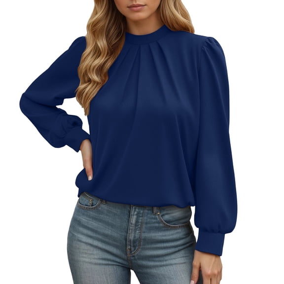 VNKIDY Women Shirts Spring Solid Color Lightweight Blouse Long Sleeve Crewneck Loose Fit Shirt For Everyday Wear Classic Tops