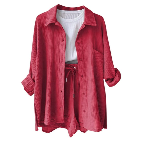 VNKIDY Women Shirts Summer Solid Color Loose Fit Linen Blouse Long Sleeve Button Down Lapel Soft Shirt For Casual Daily Wear Comfortable Tops