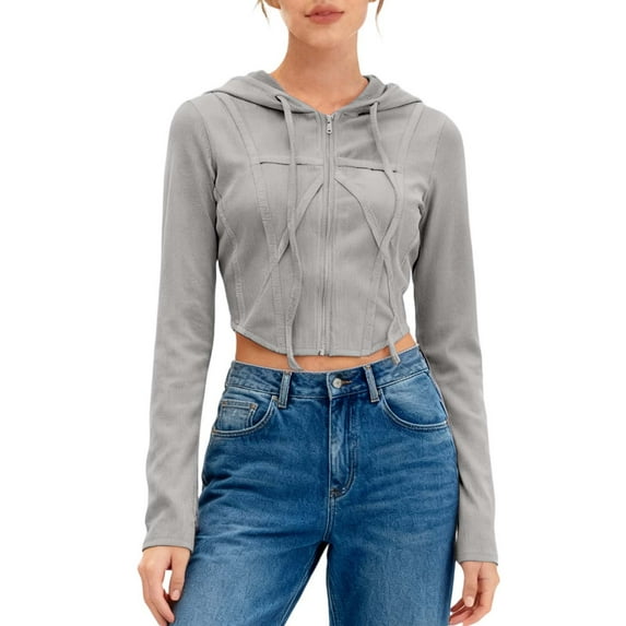 VNKIDY Women Solid Color Casual Hooded Long Sleeved Zipper Sweatshirt Cardigan Tops Jacket Coats Holiday Streetwear