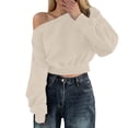 thumbnail image 1 of VNKIDY Women Solid Color Off Shoulder Sweatshirt Casual Crop Crop Tops Long Sleeve Pullover For Fashion Comfort O-Neck Classic Dailywear, 1 of 3