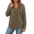 thumbnail image 1 of VNKIDY Women Solid Color V Neck Hoodie Pullover Long Sleeved Drawstring Loose Sweatshirt From Relaxed Fit Dailywear, 1 of 4