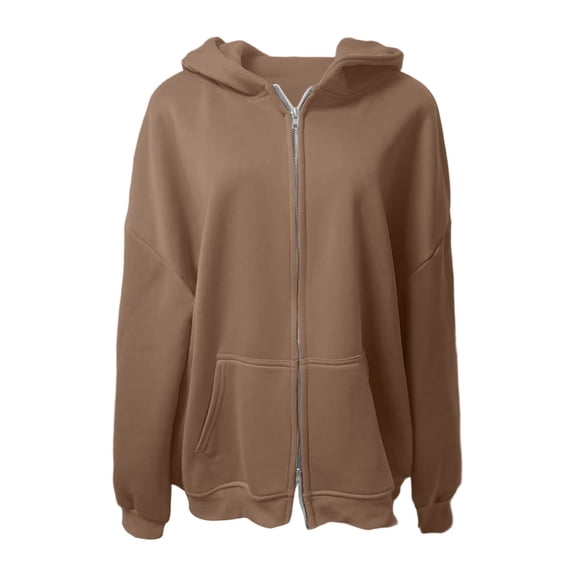 VNKIDY Women Solid Color Zipper Large Hoodie Heavy Zipper Sweatshirt Retro Hooded Sweatshirt Long Sleeve Pullover Leisure Dailywear