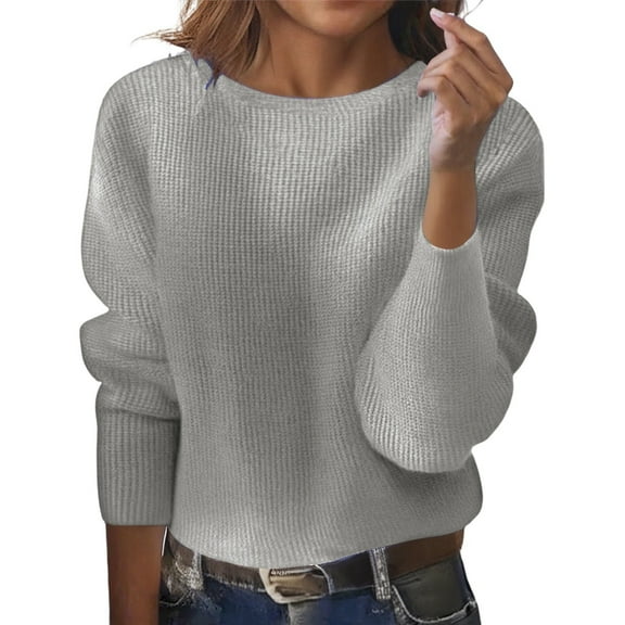 VNKIDY Women Sweater Loose Solid Crewneck Knitted Pullover Long Sleeve Soft Comfortable Casual Sweatshirts For Fall Winter Fashion Trendy Knitwear