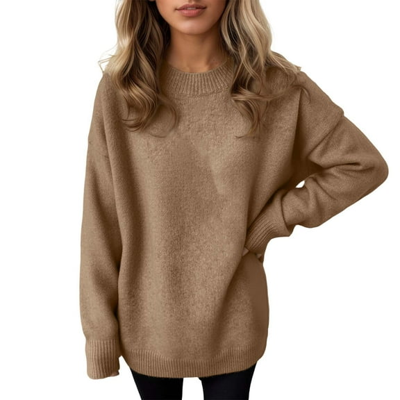 VNKIDY Women Sweater Oversized Turtleneck Solid Color Sweater Soft Knit Pullover Long Sleeve Crewneck Cozy Warm Casual For Winter Fall Lovely Knitwear
