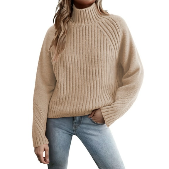 VNKIDY Women Sweater Plush Turtleneck Long Sleeve Pullover Sweater Autumn Solid Color Knit Top Fashion Versatile Sweatshirts Cozy Knitwear