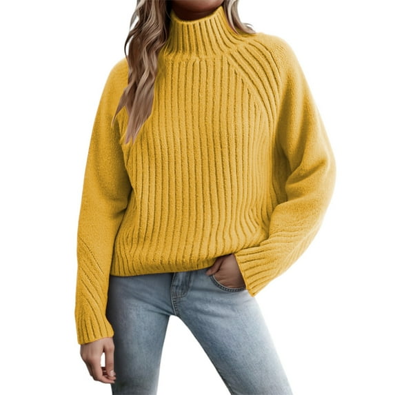 VNKIDY Women Sweater Plush Turtleneck Long Sleeve Pullover Sweater Autumn Solid Color Knit Top Fashion Versatile Sweatshirts Leisure Knitwear